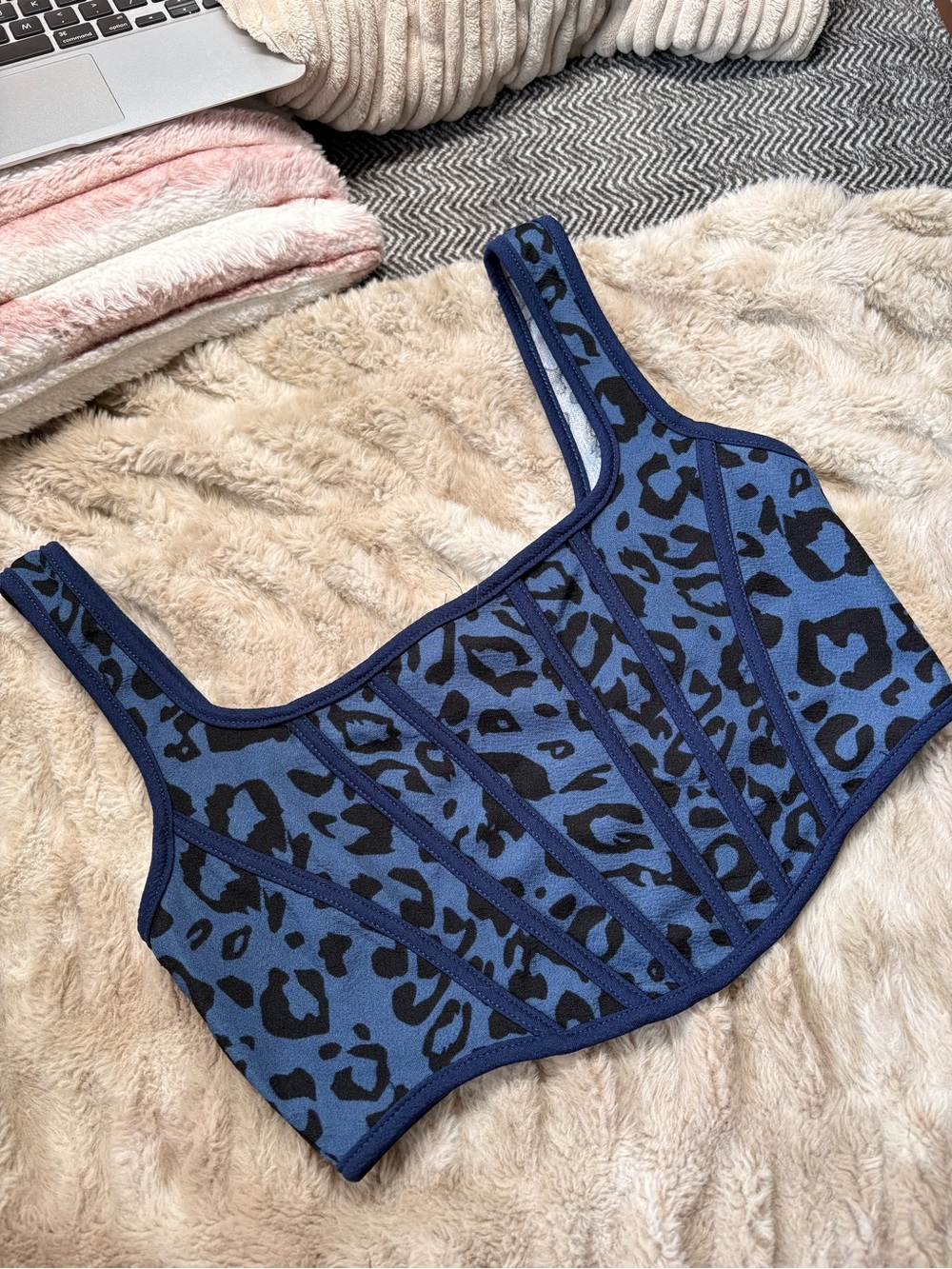 Blue Leopard Print Corset-Style Bralette